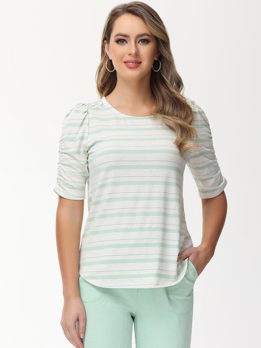 Women 89th + Madison | Stripe Ruched Sleeve Top