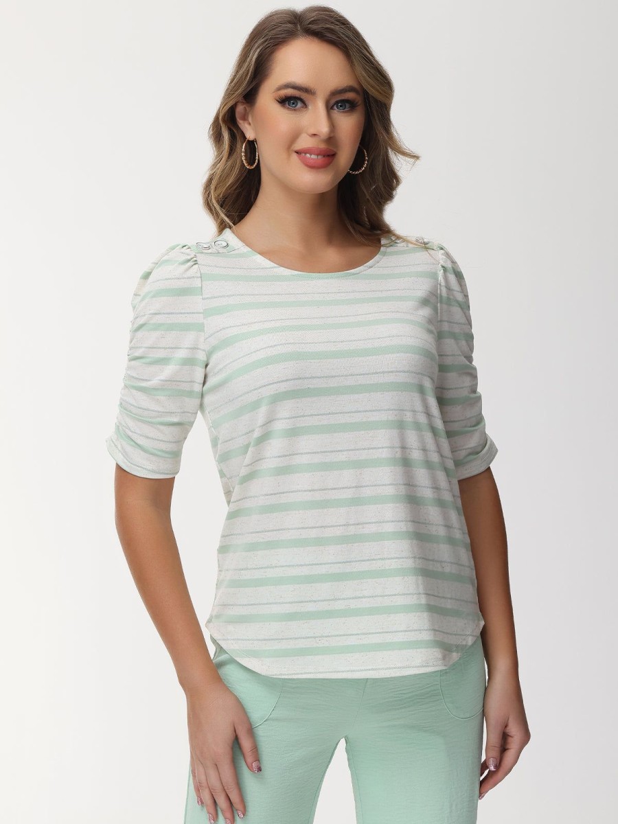 Women 89th + Madison | Stripe Ruched Sleeve Top