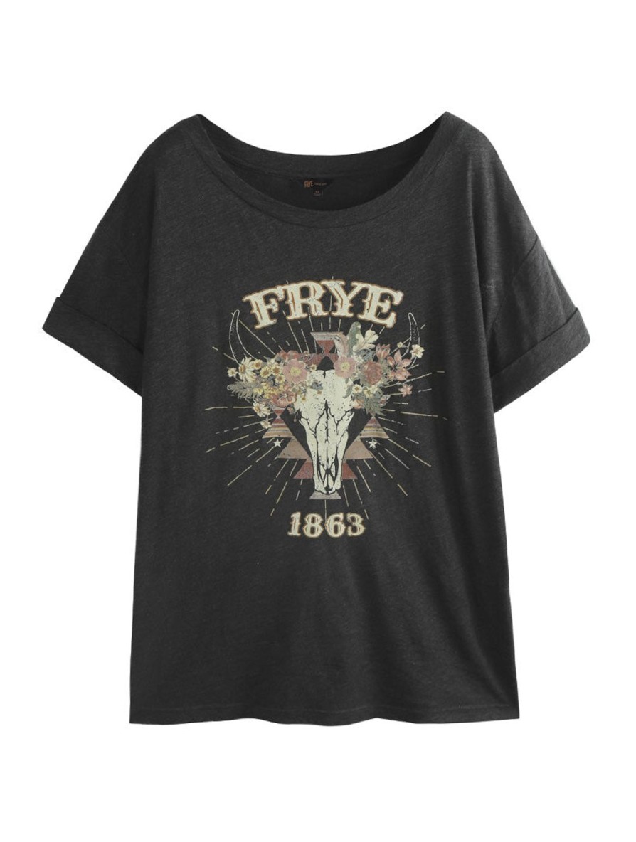 Women Frye | Floral Steer Rolled Cuff Tee Stone Grey