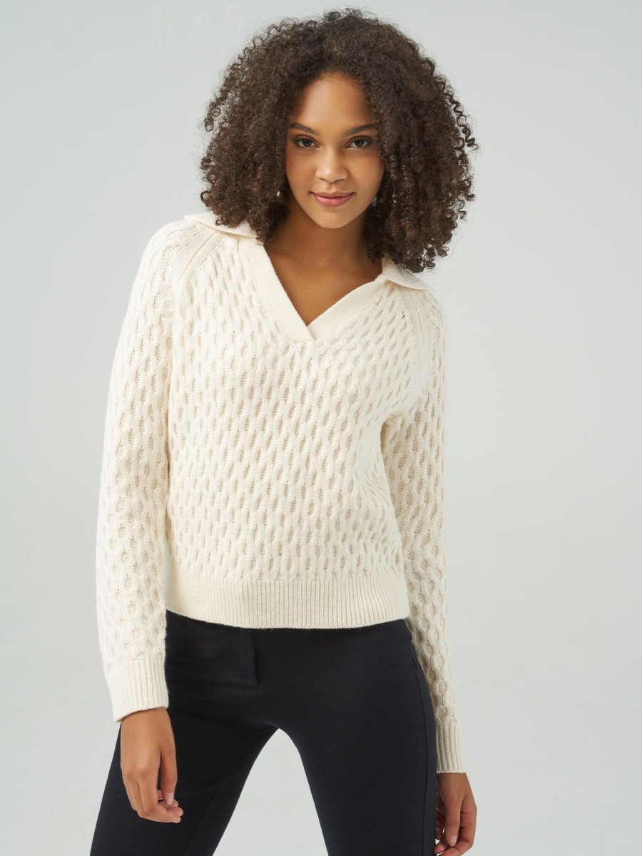 Women 89th + Madison | Cable V-Neck Collar Sweater Pullover