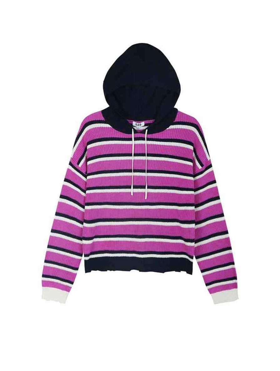 Women 525 America | The Alli: Stripe Distressed Relaxed Hoodie Orchid Multi