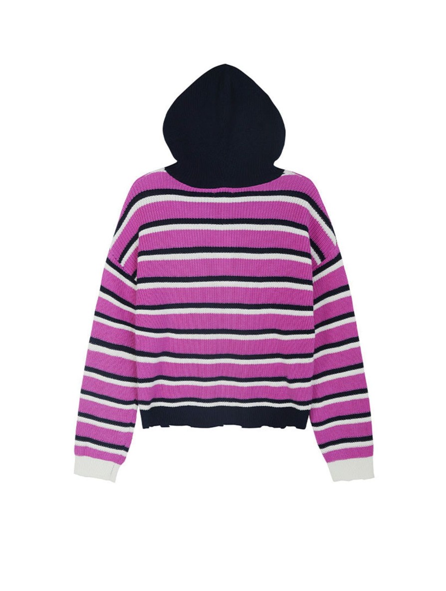 Women 525 America | The Alli: Stripe Distressed Relaxed Hoodie Orchid Multi