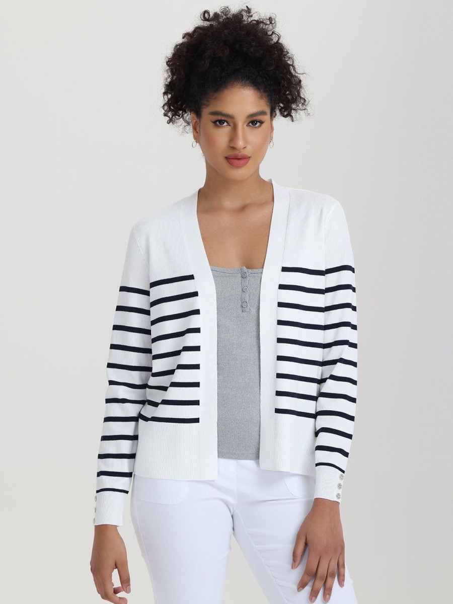 Women 89th + Madison | Button Cuff Stripe Cardigan