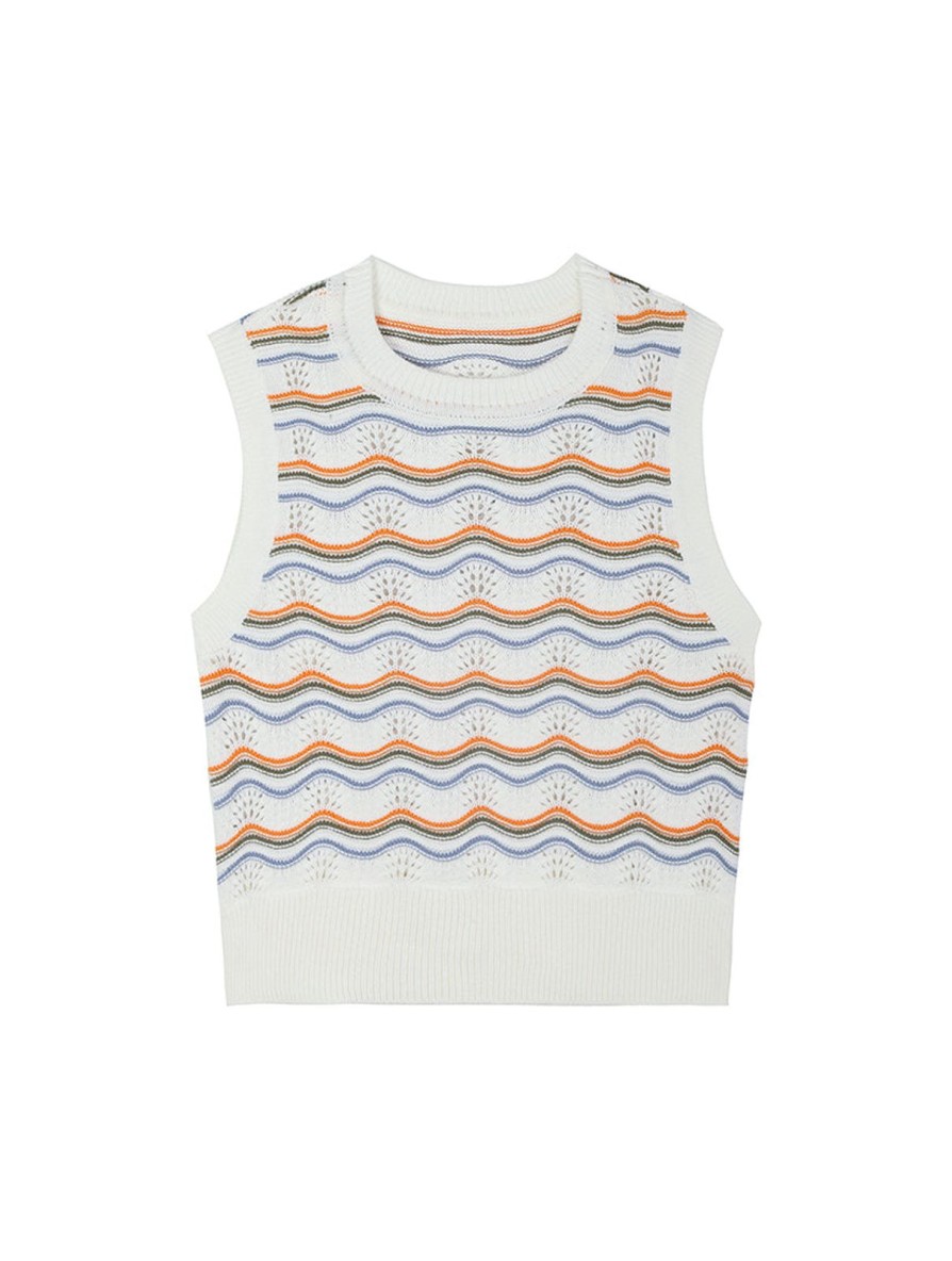 Women Frye | Stripe Crochet Stitch Vest Salt Breeze Combo