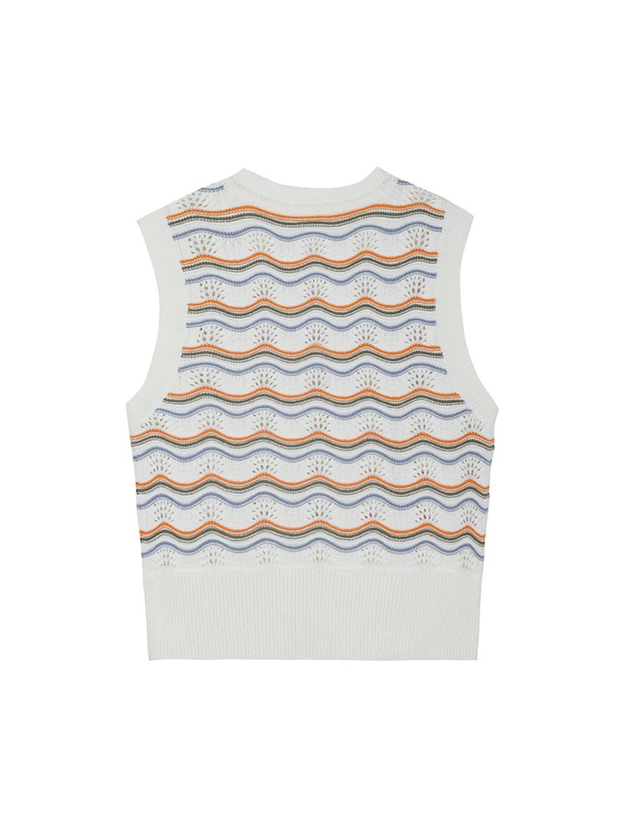 Women Frye | Stripe Crochet Stitch Vest Salt Breeze Combo