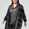 Women 89th + Madison | Plaid Open Cardigan Black/Cloud Dancer Combo