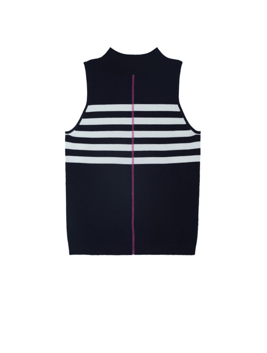 Women 525 America | Exposed Cover Stitch Stripe Tank Dark Blue Multi