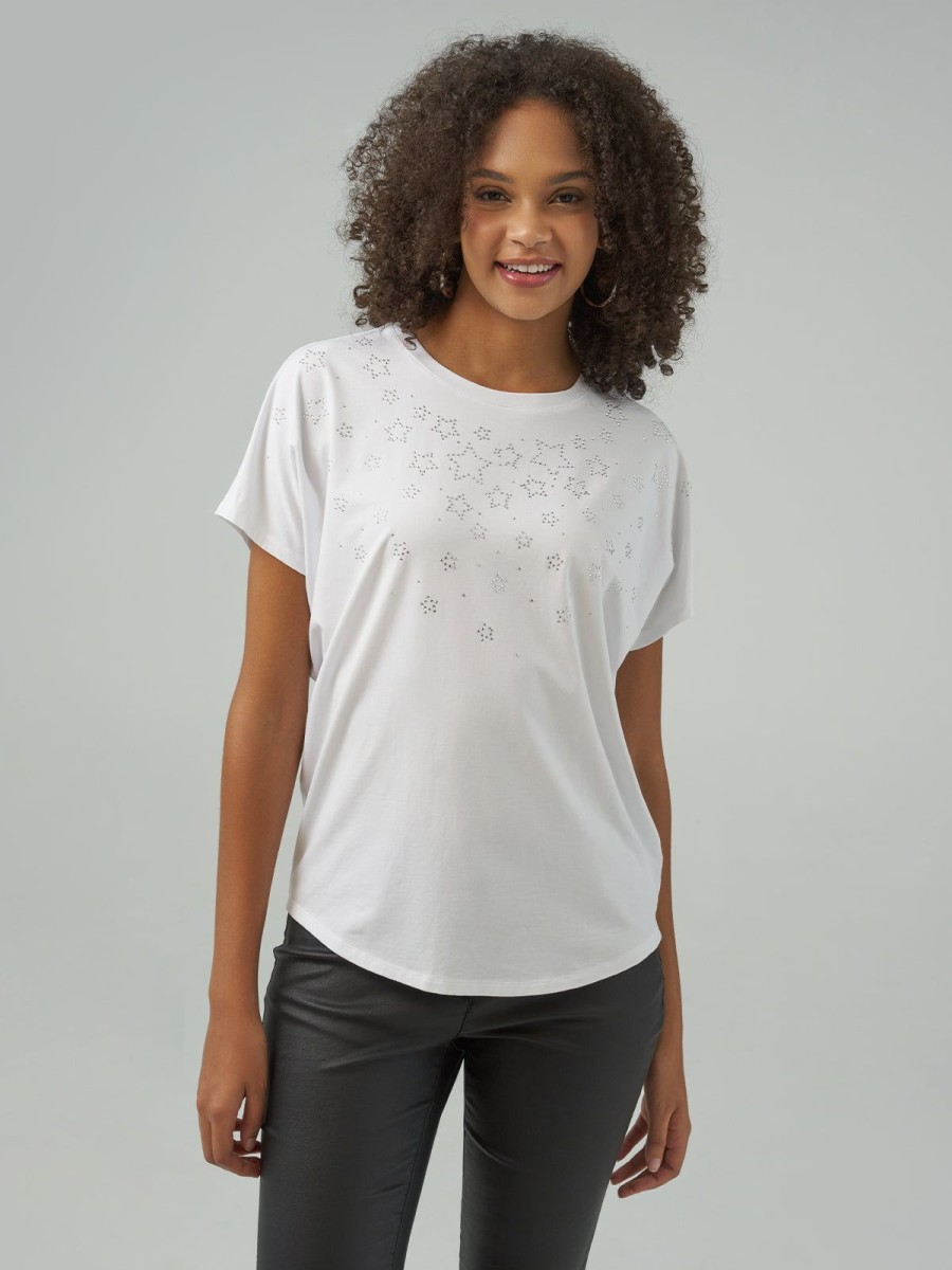 Women 89th + Madison | Rhinestone Star Embellished Tee Cloud Dancer