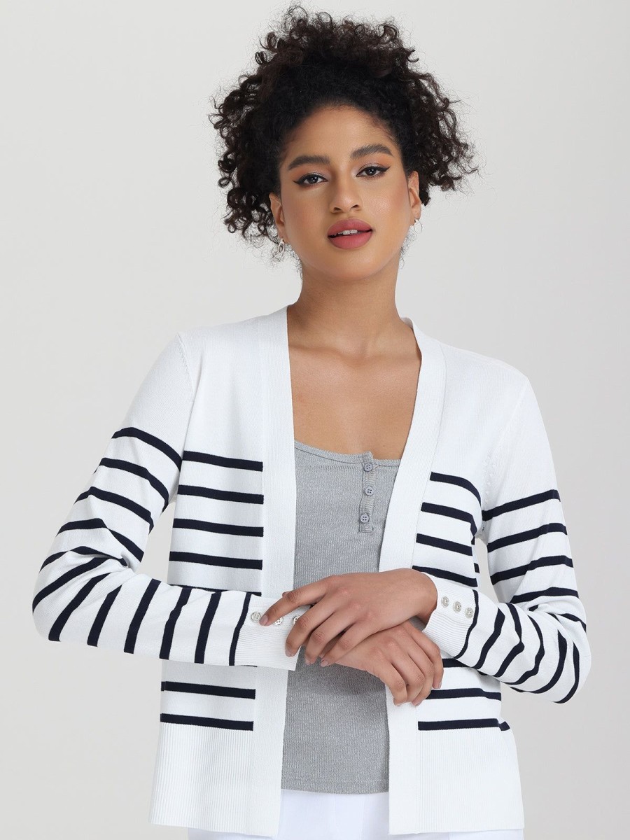 Women 89th + Madison | Button Cuff Stripe Cardigan