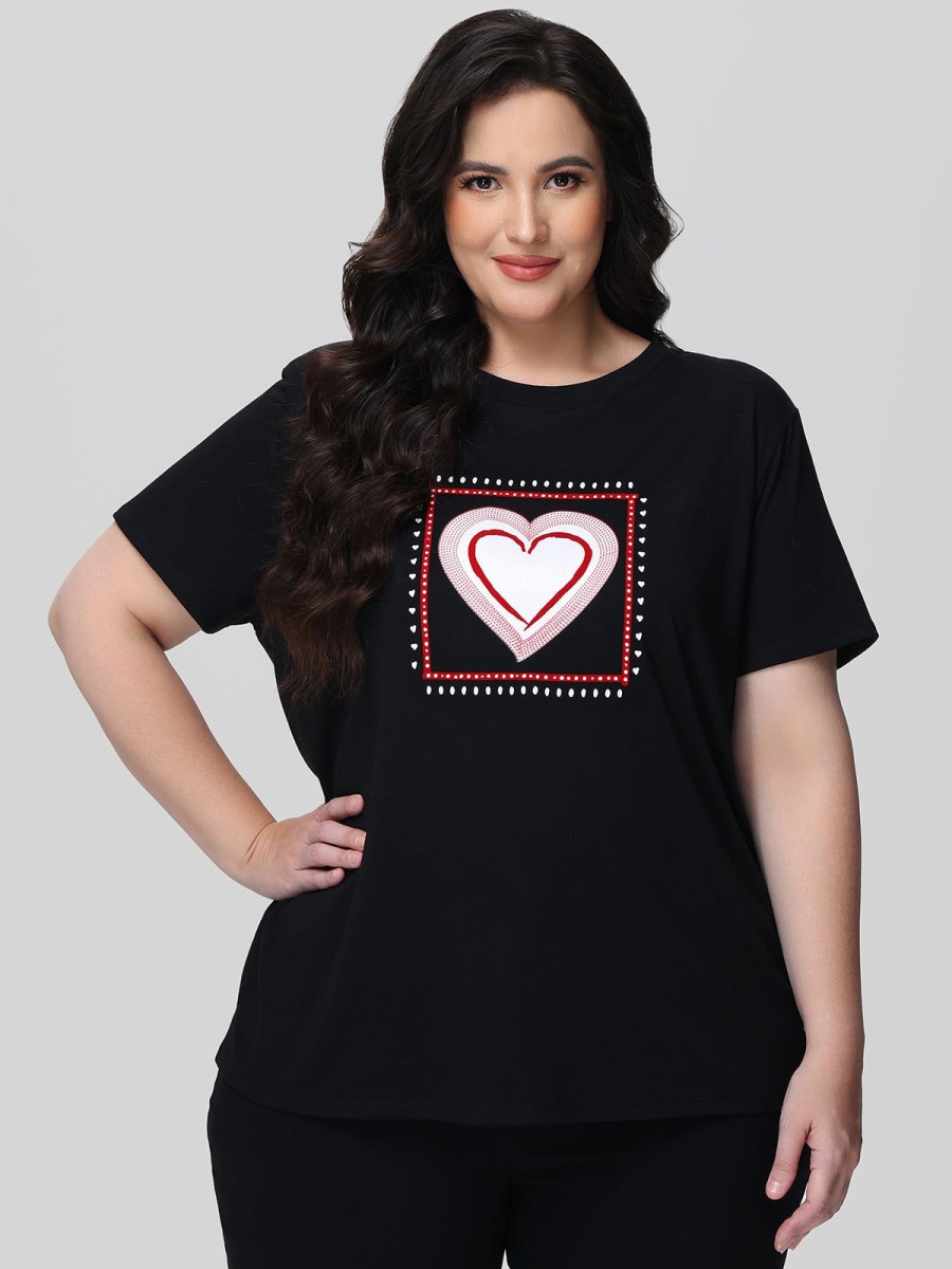 Women 89th + Madison | Heart Graphic Tee Jet Black