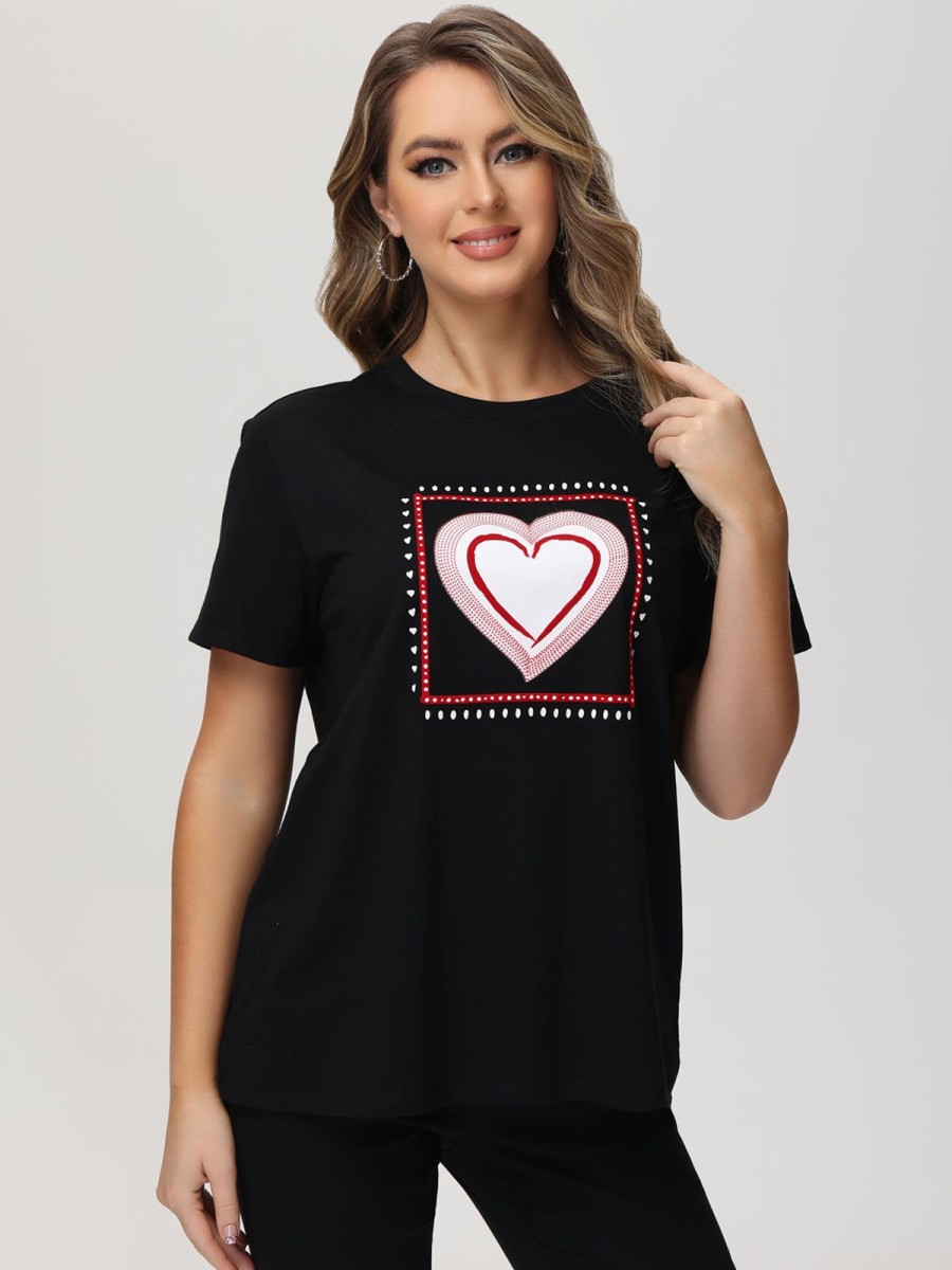 Women 89th + Madison | Heart Graphic Tee Jet Black