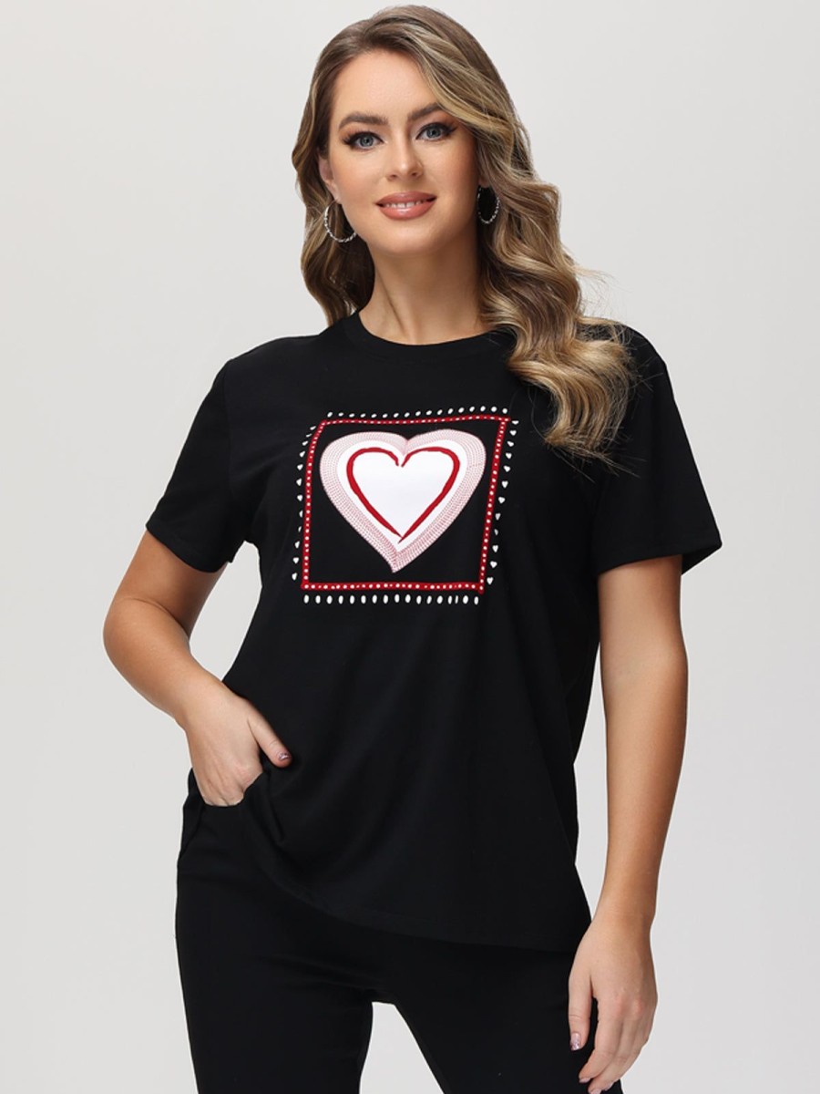 Women 89th + Madison | Heart Graphic Tee Jet Black