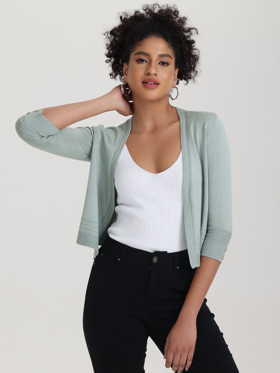 Women 89th + Madison | Pointelle Trim Open Cardigan