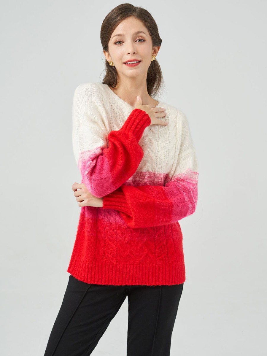 Women 89th + Madison | Ombre Crewneck Drop Shoulder Cable Pullover