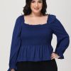 Women 89th + Madison | Smocked Peplum Blouse Medieval Blue