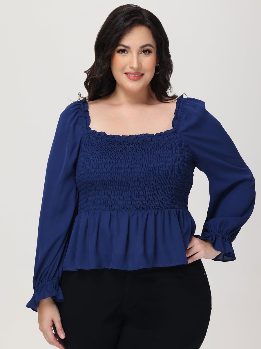 Women 89th + Madison | Smocked Peplum Blouse Medieval Blue